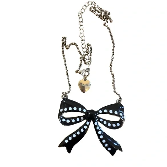 BETSY JOHNSON BOW POLKA DOT NECKLACE 16” - Picture 2 of 4